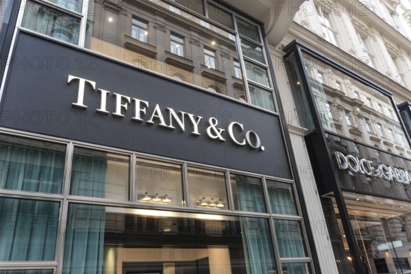 Vienna, Austria. October 15th 2024 Tiffany and Co store front and brand sign, a jewellery and luxury gifts shop in the central shopping district of Vienna, Austria
