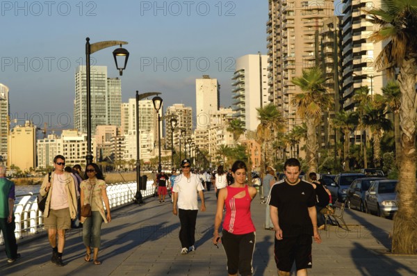 Beirut, Lebanon. May 29th 2012. Beirut Corniche a palm lined promenade beside the Mediterranean Sea, where the Lebanese come to jog, stroll or smoke Shisha, Lebanon