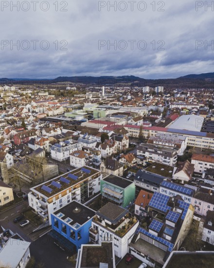 Aerial view of the city of Radolfzell am Lake Constance, residential buildings, residential areas, real estate, district of Konstanz, Baden-Württemberg, Germany