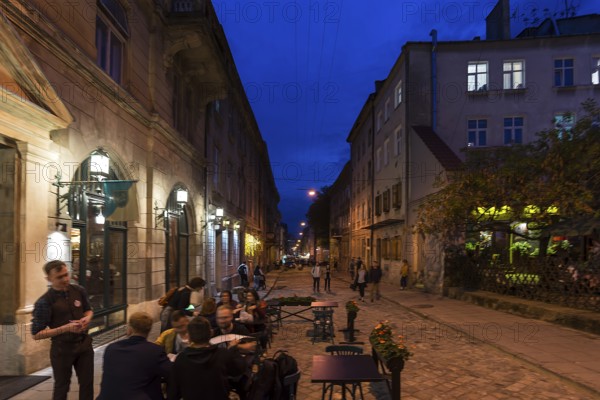 Evening in the old town district of Lviv, Ukraine