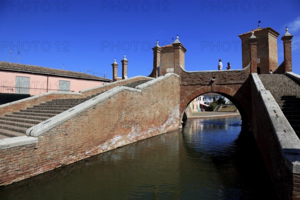 Ponte dei Trepponti, Three Bridges Bridge, in Comacchio, Ferrara Province, Emilia Romagna, Italy