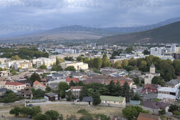 Gori, Georgia. September 9th 2025. Landscape panorama view of the Georgian city of Gori, known as the birthplace of communist revolutionary and Soviet politician Joseph Stalin, Georgia