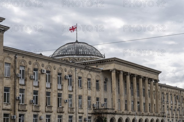 Gori, Georgia. September 9th 2025. Gori City Hall municipal office building with the Georgian flag flying in the center of Gori City, birthplace of Joseph Stalin, Georgia