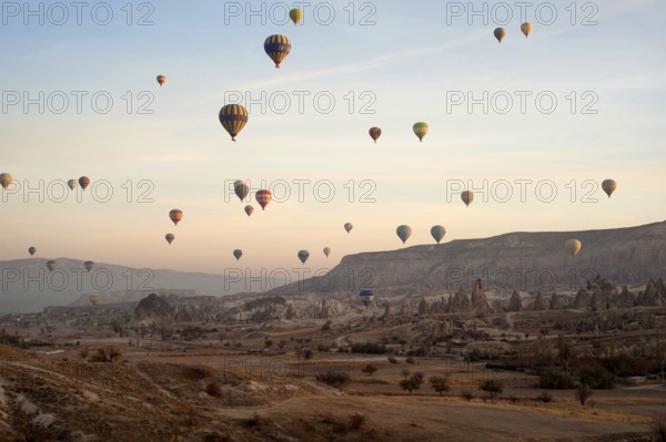 Goreme, Cappadocia, Turkey. November 10th 2017 Hot air balloons over the landscape of Cappadocia, near the village of Goreme, Turkey