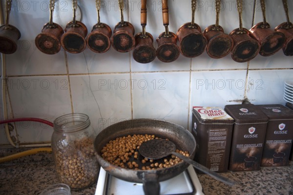Ortahisar, Cappadocia, Turkey. September 19th 2018 Chickpeas roasting Boza is a traditional Turkish fermented malt drink made from bulgar, rice, yeast and chick peas with cinamon