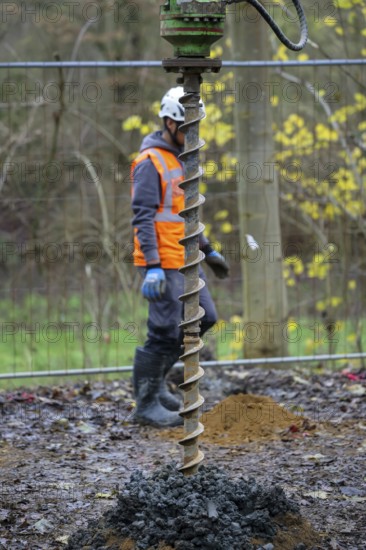 Castrop-Rauxel, North Rhine-Westphalia, Germany - Theme photo - Explosive soundings - Deep soundings are used to check dud suspicion points. 11-meter deep boreholes are secured with plastic pipes and borehole measurements of ferromagnetic suspicions are carried out with a probe