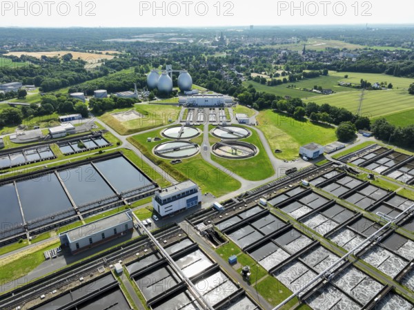 Dinslaken, North Rhine-Westphalia, Germany - Emscher-Eündung sewage treatment plant. The Emschermündung sewage treatment plant, known as KLEM for short, is one of four central sewage treatment plants on the Emscher. The operator is the Emschergenossenschaft