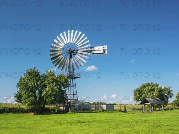 Historic Pumping Plant with Wind Turbine near Middelhagen, Mönchgut Peninsula, Rügen Island, Mecklenburg-Western Pomerania, Germany