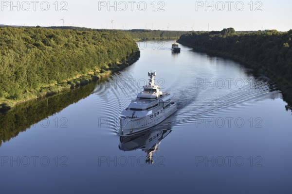 Superyacht, mega yacht NORN sails in the Kiel Canal, NOK, Kiel Canal, Kiel Canal, Schleswig-Holstein, Germany