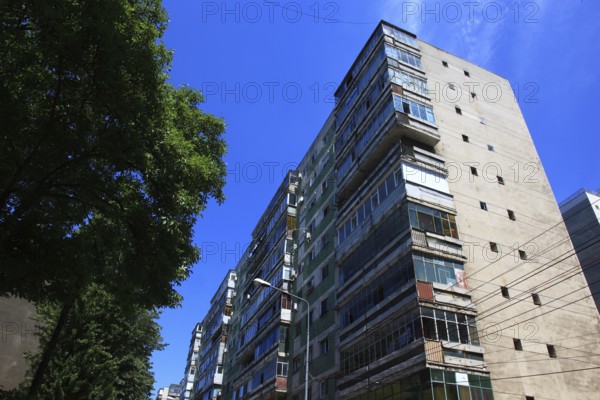 Romania, capital Bucharest, Bucuresti, old prefabricated buildings in Ceausescu style in the center of the city