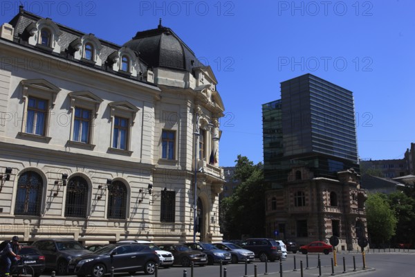 Romania, capital Bucharest, Bucuresti, building near Revolution Square, on the right the House of the Union of Romanian Architects
