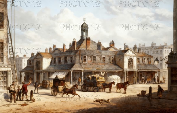 London street scene, Oxford Market, Oxford Street, 1852, London, England, United Kingdom