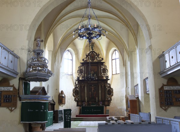 Municipality of Cristian, German Grossau, altar in the fortified church, Sibiu district in Transylvania, Romania