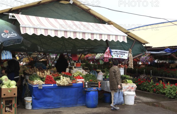 Weekly market in the old town of Sibiu, Sibiu, in Transylvania, Romania