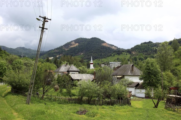 Rosia Montana mining village, Goldbach, historically important community known for its ancient Roman gold mines and the long-standing conflict over a planned open-cast mining project, general view, municipality in Alba County in Transylvania, Romania