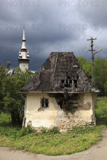 Rosia Montana mining village, Goldbach, historically important community known for its ancient Roman gold mines and the long-standing conflict over a planned open-cast mining project, crumbling building, municipality in Alba County in Transylvania, Romania