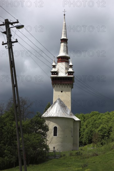 Rosia Montana mining village, Goldbach, historically important community known for its ancient Roman gold mines and the long-standing conflict over a planned open-cast mining project, village church, chapel, community in Alba district in Transylvania, Romania