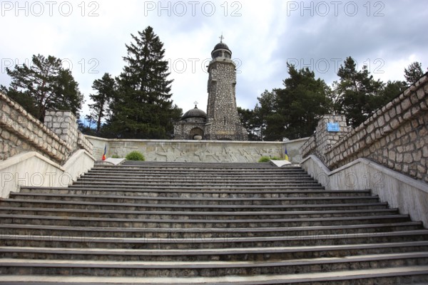 Mausoleum of Mateias, a monument dedicated to the Romanian heroes who died in the First World War (1916-1918), in the commune of Valea Mare-Pravat, Arges County, Wallachia, Romania