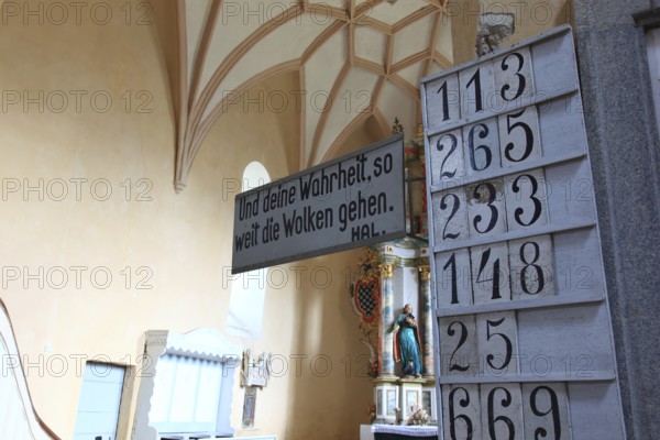 Song display in the fortified church of Valea Viilo's fortified church, German wormhole, a community in Sibiu district in Transylvania, UNESCO World Heritage Site, Romania