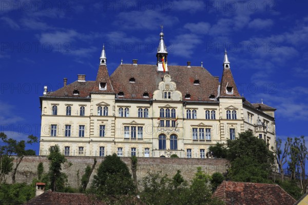 Romania, town hall in the historic old town of Sighisoara, German Sighisoara, city in Mures district in Transylvania, UNESCO World Heritage Site
