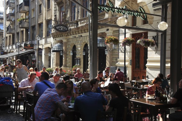 Romania, capital Bucharest, Bucuresti, restaurant in the old town, in the Lipscani district