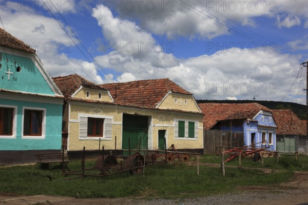 Romania, houses, Saxon farms in the village of Viscri, German German Weisskirch a town in the district of Brasov, Transylvania, UNESCO World Heritage Site