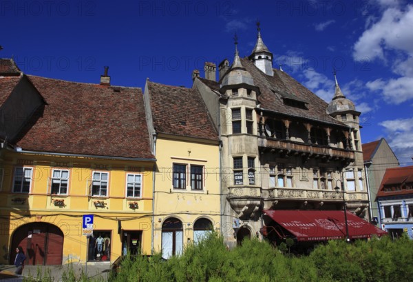 Romania, houses in the historic old town of Sighisoara, German Sighisoara, town in Mures district in Transylvania, UNESCO World Heritage Site
