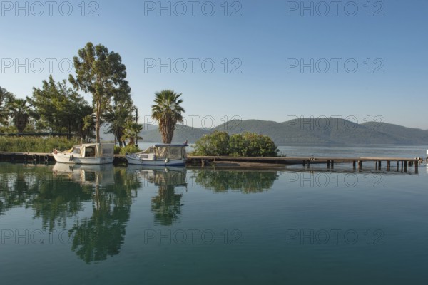 Akyaka, Mugla, Turkey. September 8th 2022 Boats moored in the beautiful harbour of Turkish Riviera seaside town of Akyaka on the south west coast of Turkey