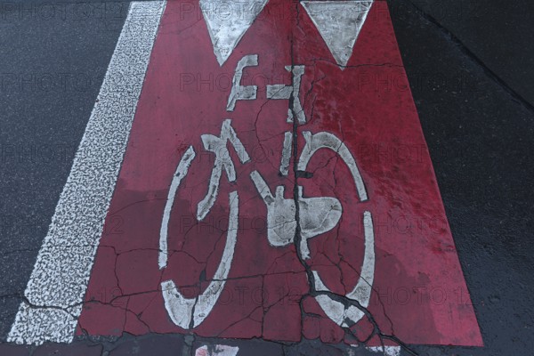Red marked bicycle path, Krakow, Poland
