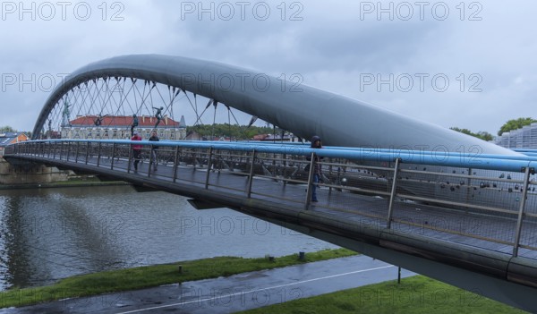 Father Bernatka wooden walkway, Modern Bridge over the Vistula River, Krakow, Poland