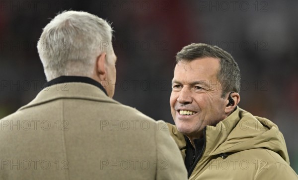 TV expert Lothar Matthäus talking with TV expert Bastian Schweinsteiger, soccer Bundesliga, DFB-Pokal, Allianz Arena, Munich, Bayern, Germany