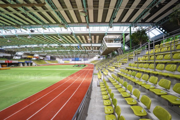 Side view of a sports hall with stand and running track, Sindelfingen Glass Palace, Böblingen district, Germany