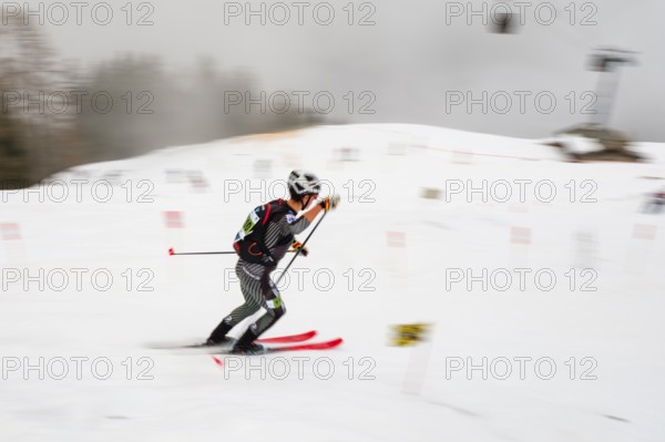 Athlete downhill at the Jennerstier, Skimo, Mitzieher, Jenner, Schönau am Königssee, Berchtesgadener Land, Upper Bavaria, Bavaria, Germany