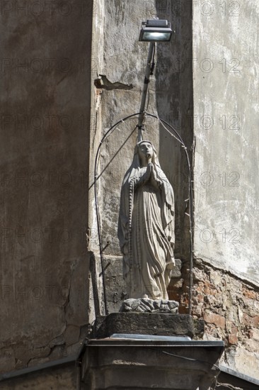 Statue of Mary at a corner house, Lviv, Ukraine