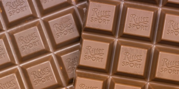 Ritter Sport chocolate close-up chocolate bar chocolate background with logo in Stuttgart, Germany