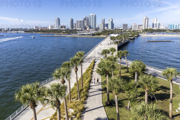 Saint Petersburg Florida skyline on Tampa Bay with St. Pete Pier and skyscrapers in downtown St. Petersburg, USA