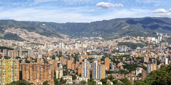 Medellin skyline view of skyscrapers from Calasanz with downtown panorama in Medellín, Colombia