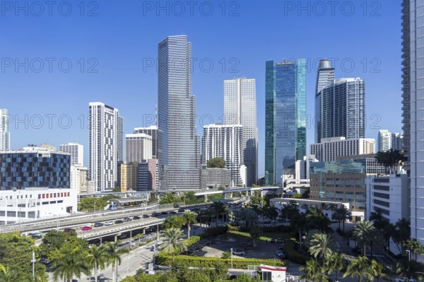 Miami skyline in downtown with high-rise buildings Florida vacation in Miami, USA