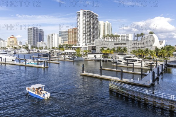Fort Lauderdale skyline at Las Olas Marina with Florida boats yachts in Fort Lauderdale, USA