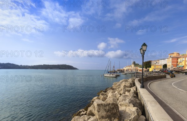 France, French Riviera, Villefranche old city streets in historic city center near sea promenade