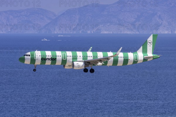 A Condor Airbus A321 aircraft with the D-AIAC license plate at Rhodes airport, Greece