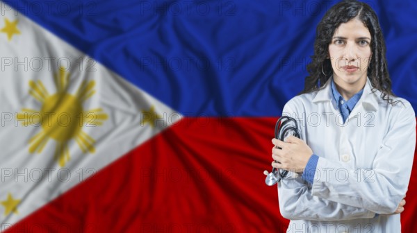 Filipino national health system, Medical professional on Philippines flag background