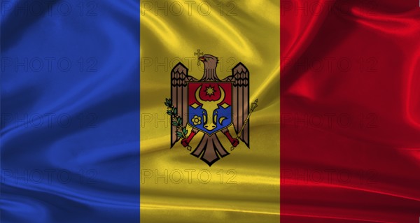 National flag of Moldova with cloth texture. Moldova flag with realistic texture background