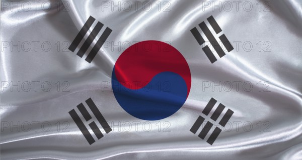 South Korea flag with cloth textured background. National flag of South Korea with realistic texture