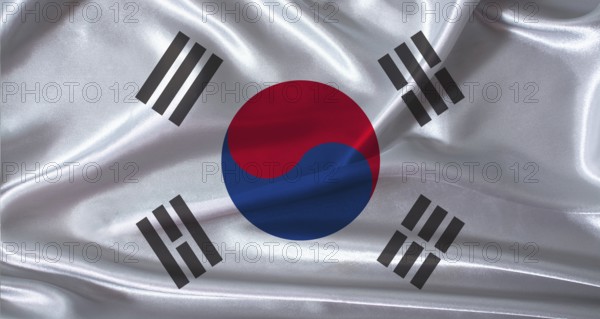 National flag of South Korea with cloth texture. South Korea flag with realistic texture background