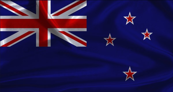 New Zealand flag with cloth textured background. National flag of New Zealand with realistic texture