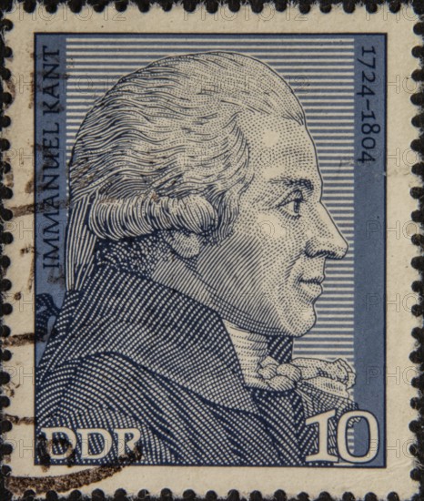 Immanuel Kant (1724-1804) was a German philosopher and founder of critical philosophy. Kant wrote groundbreaking works, including in the fields of ethics and epistemology. Portrait on German GDR postage stamp