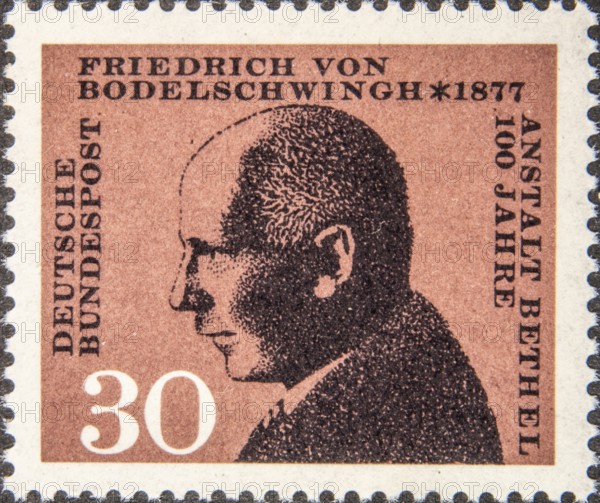 Friedrich Fritz von Bodelschwingh (1877-1946) was a German pastor, theologian and public health advocate. Portrait on a German postage stamp
