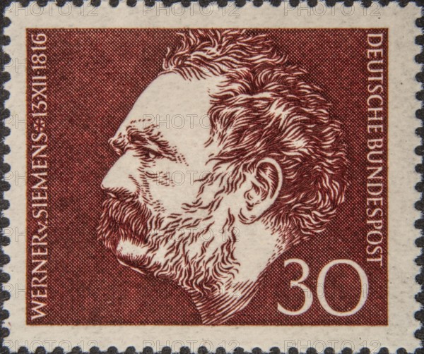Werner von Siemens (1816-1892) a German inventor and industrialist. Portrait on a German postage stamp