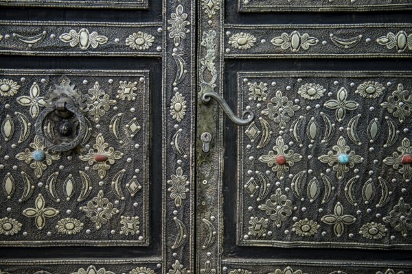 Artfully decorated door with silver and semiprecious stones, Ouarzazate, Drâa-Tafilalet, Atlas Mountains, Morocco